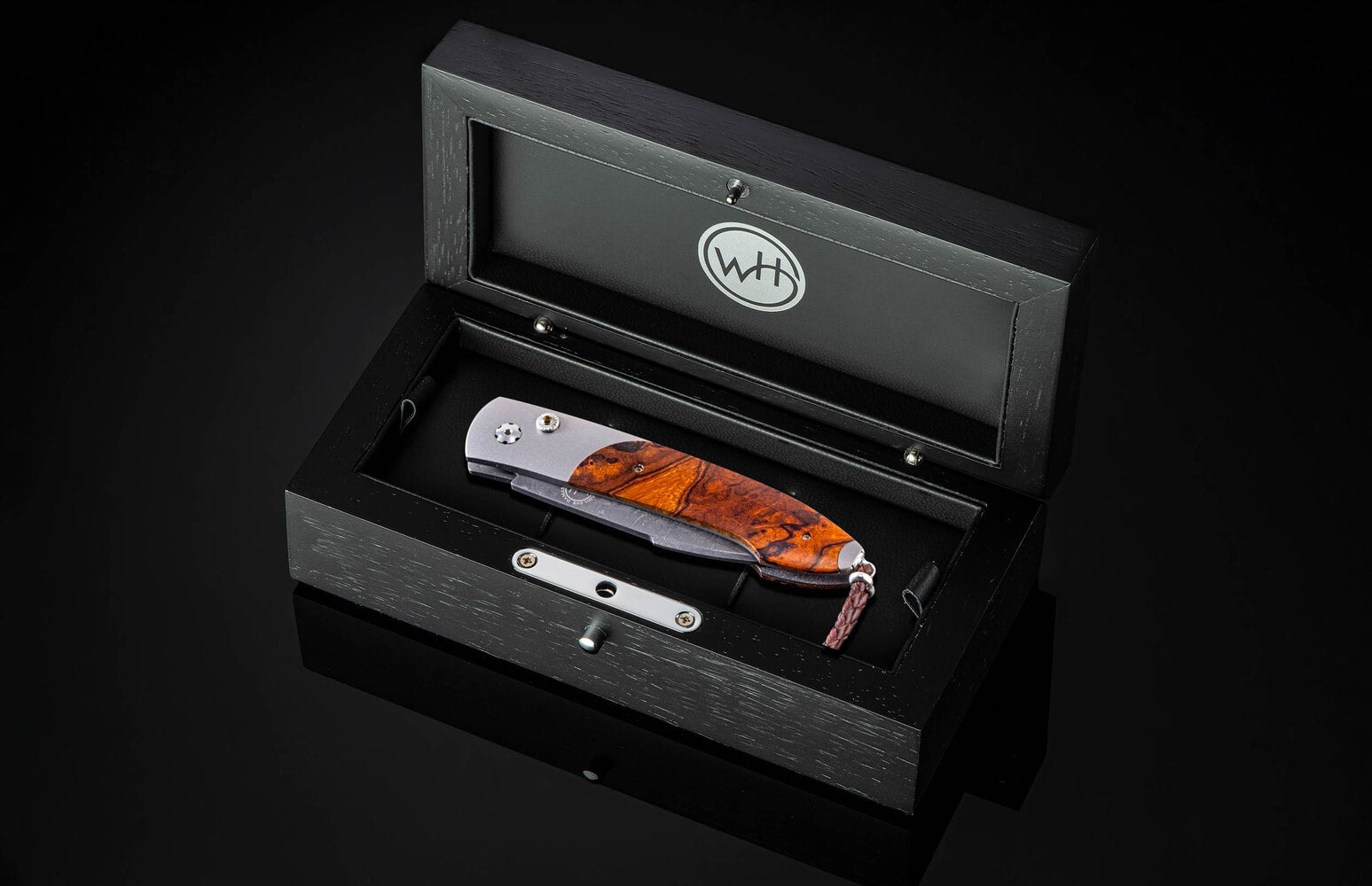 William Henry Automatic opening folding knife with titanium, damascus, and ironwood B22 VISTA