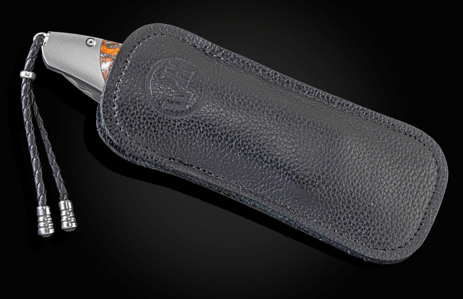 William Henry Titanium Pocketknife with apple coral, and 'Wave' damascus blade B30 DARK WAVES