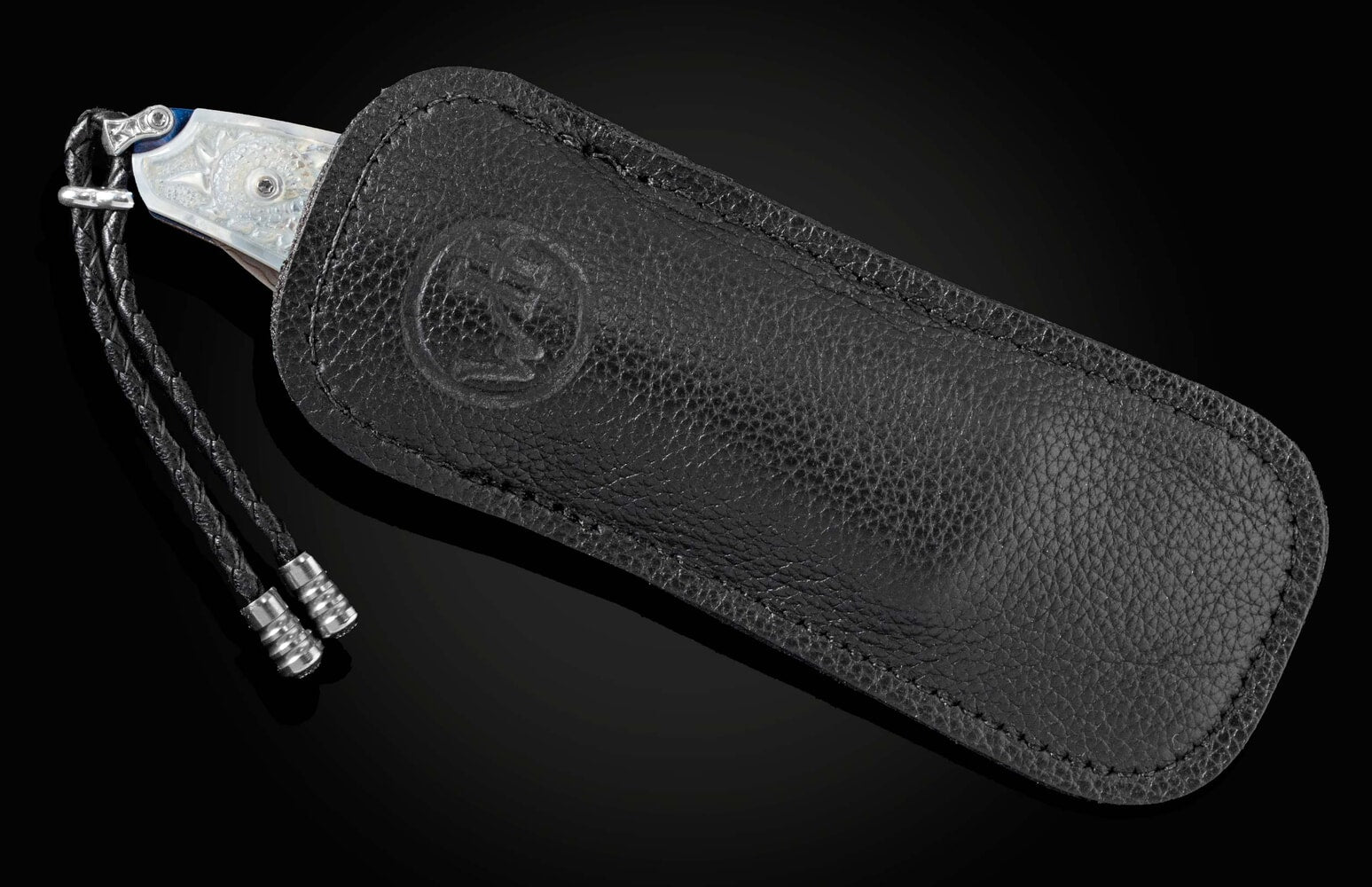 William Henry Titanium folding knife with carved pearl and hand-forged damascus B30 DRAGON SKIN