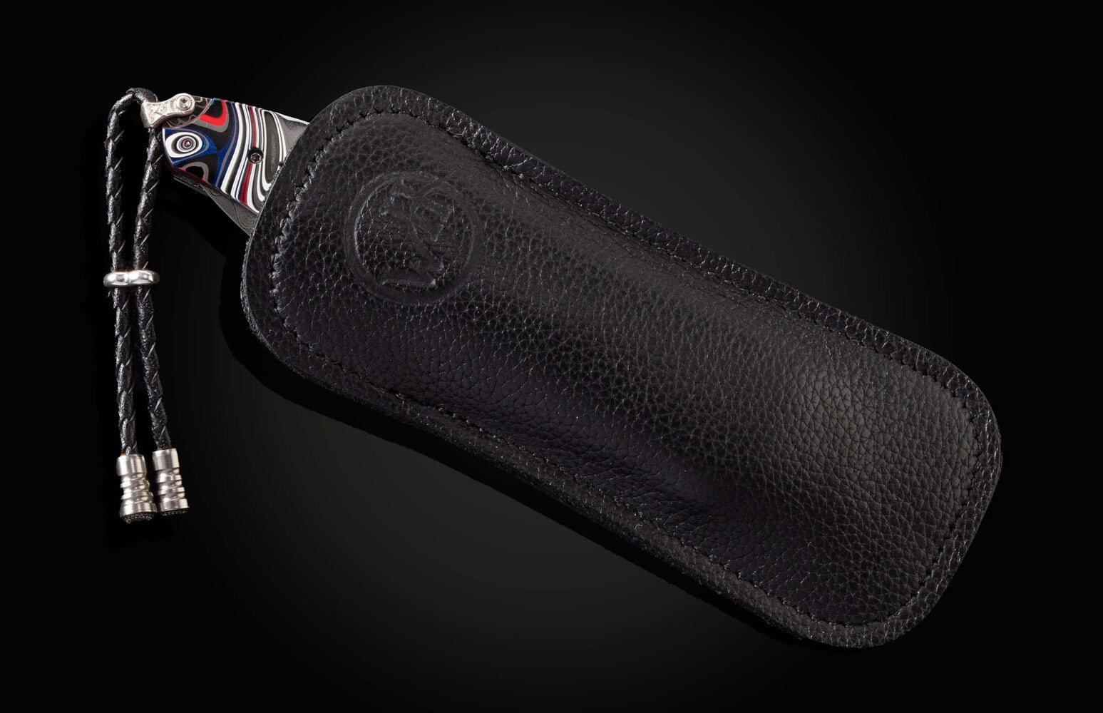 William Henry Damascus pocket knife with Fordite scales and 'Wave' damascus blade B30 FLATHEAD