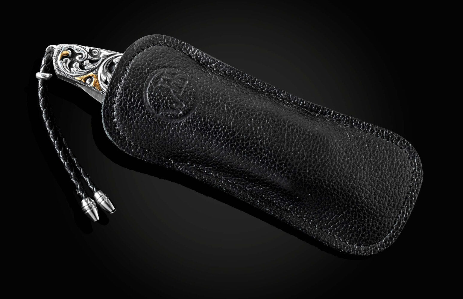 William Henry Pocketknife with hand-carved sterling silver, gold accents, and damascus blade B30 GOLDEN DAWN