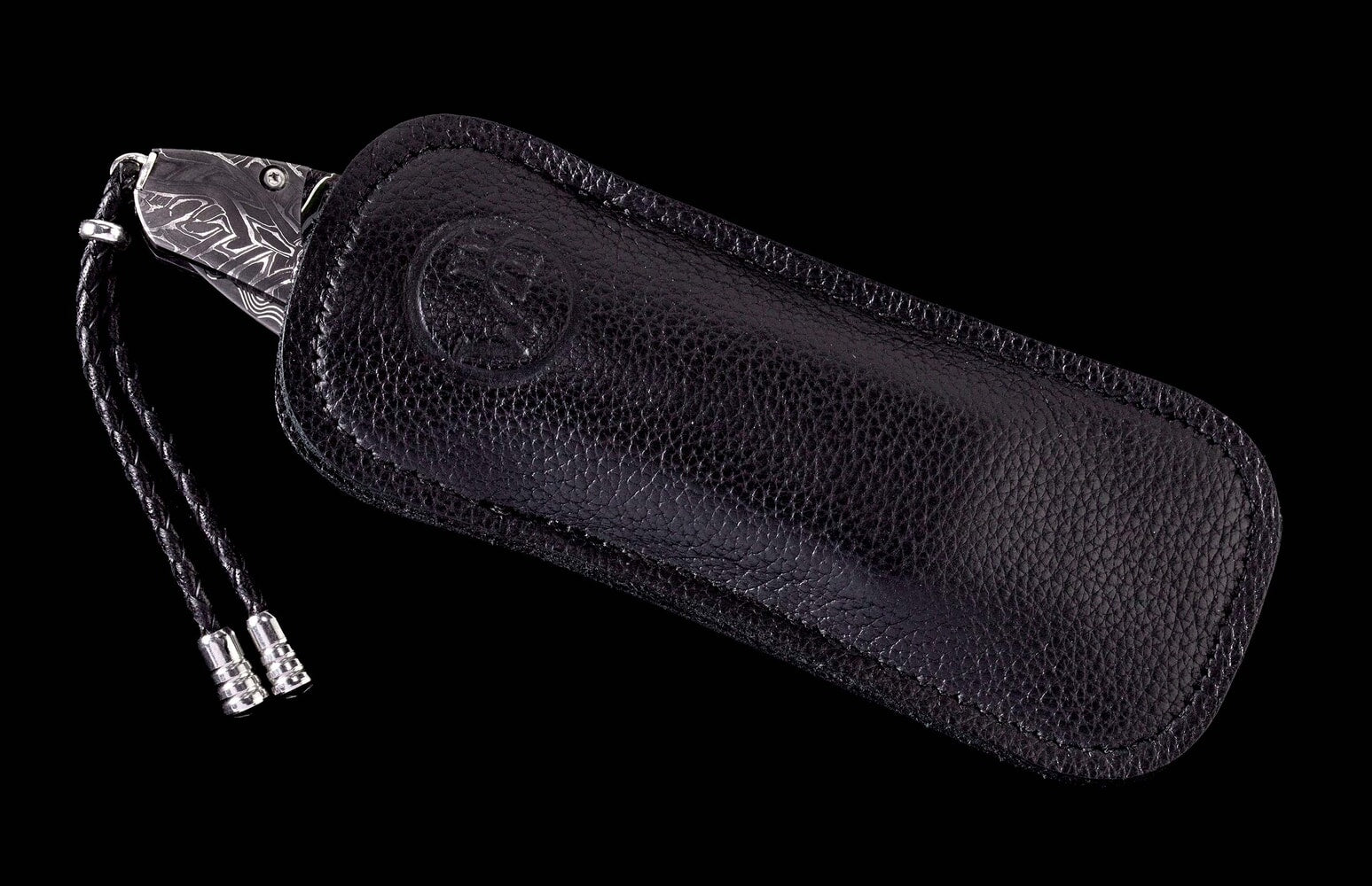 William Henry Damascus pocketknife featuring fordite and 'wave' damascus blade B30 OCTANE