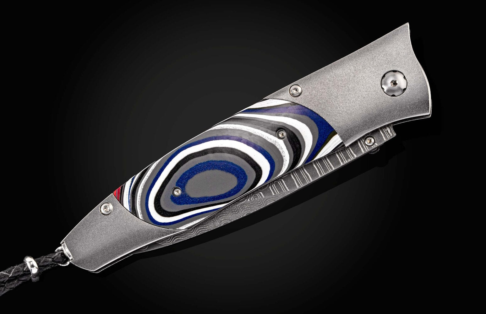 William Henry Titanium folding knife with Fordite and 'wave' damascus blade B30 OVERDRIVE