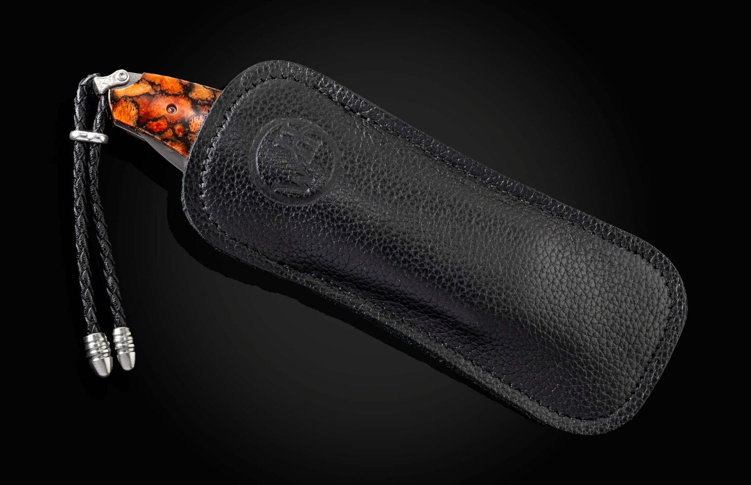 William Henry Titanium Pocketknife with apple coral, and 'copper wave' damascus blade B30 RED SAILS