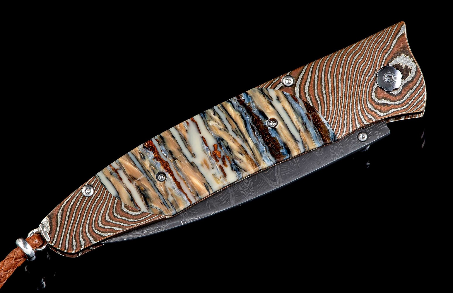 William Henry Pocketknife with mokume gane, damascus, and fossil woolly mammoth tooth B30 RELIC