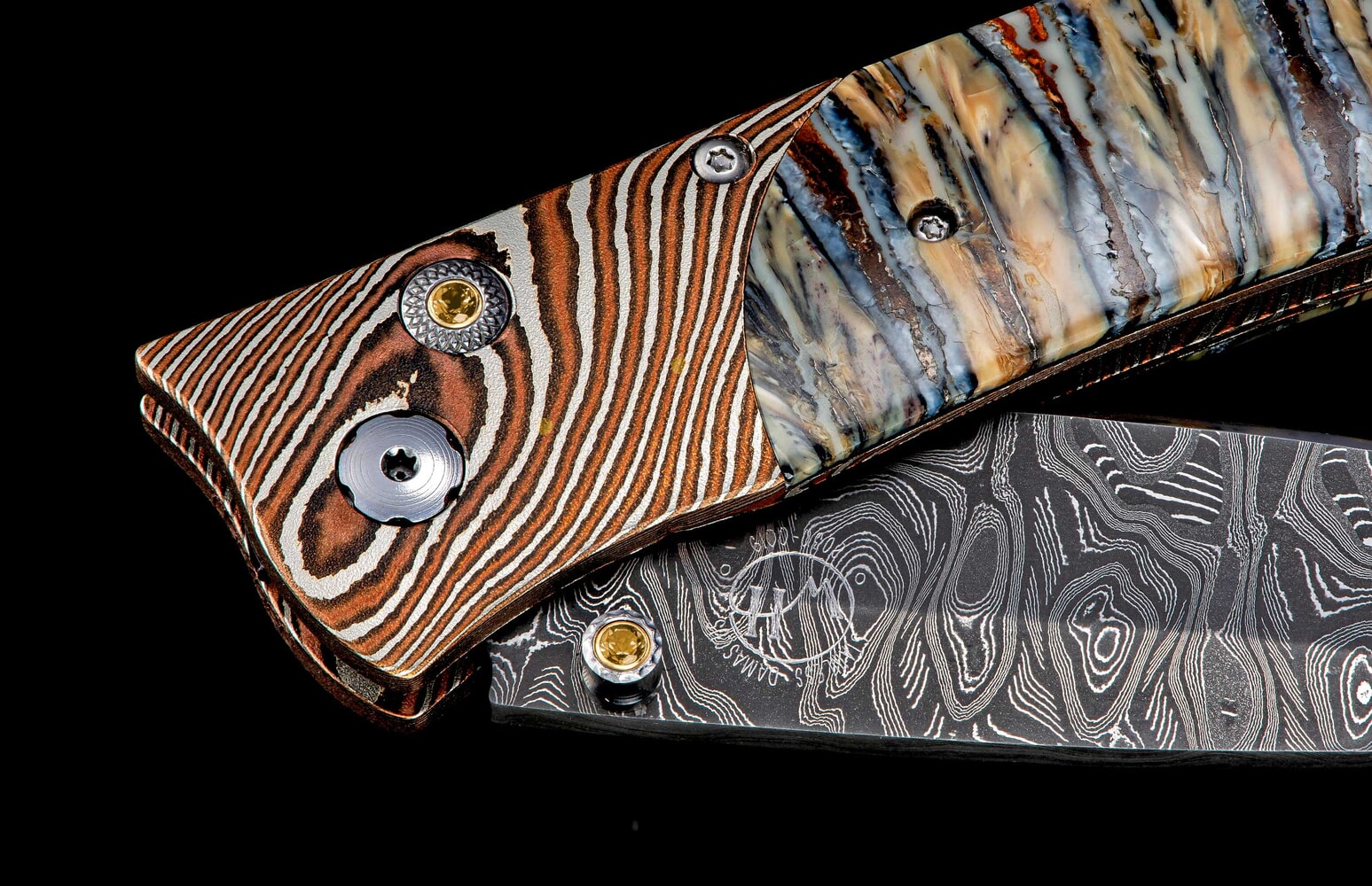 William Henry Pocketknife with mokume gane, damascus, and fossil woolly mammoth tooth B30 RELIC