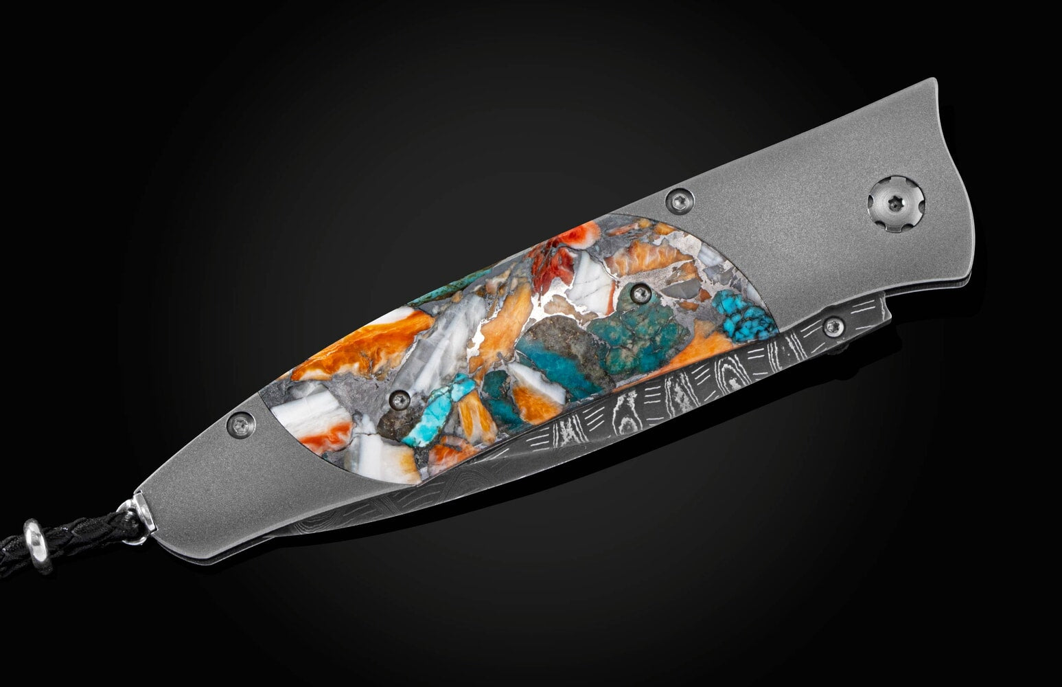 William Henry Pocket knife with spiny oyster shell and turquoise, and damascus blade B30 SPINY OYSTER