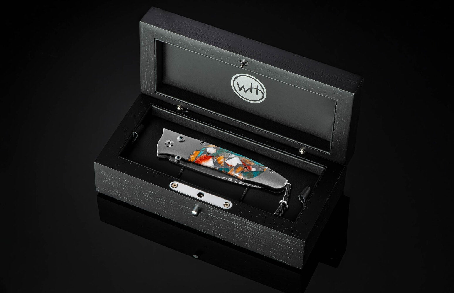 William Henry Pocket knife with spiny oyster shell and turquoise, and damascus blade B30 SPINY OYSTER