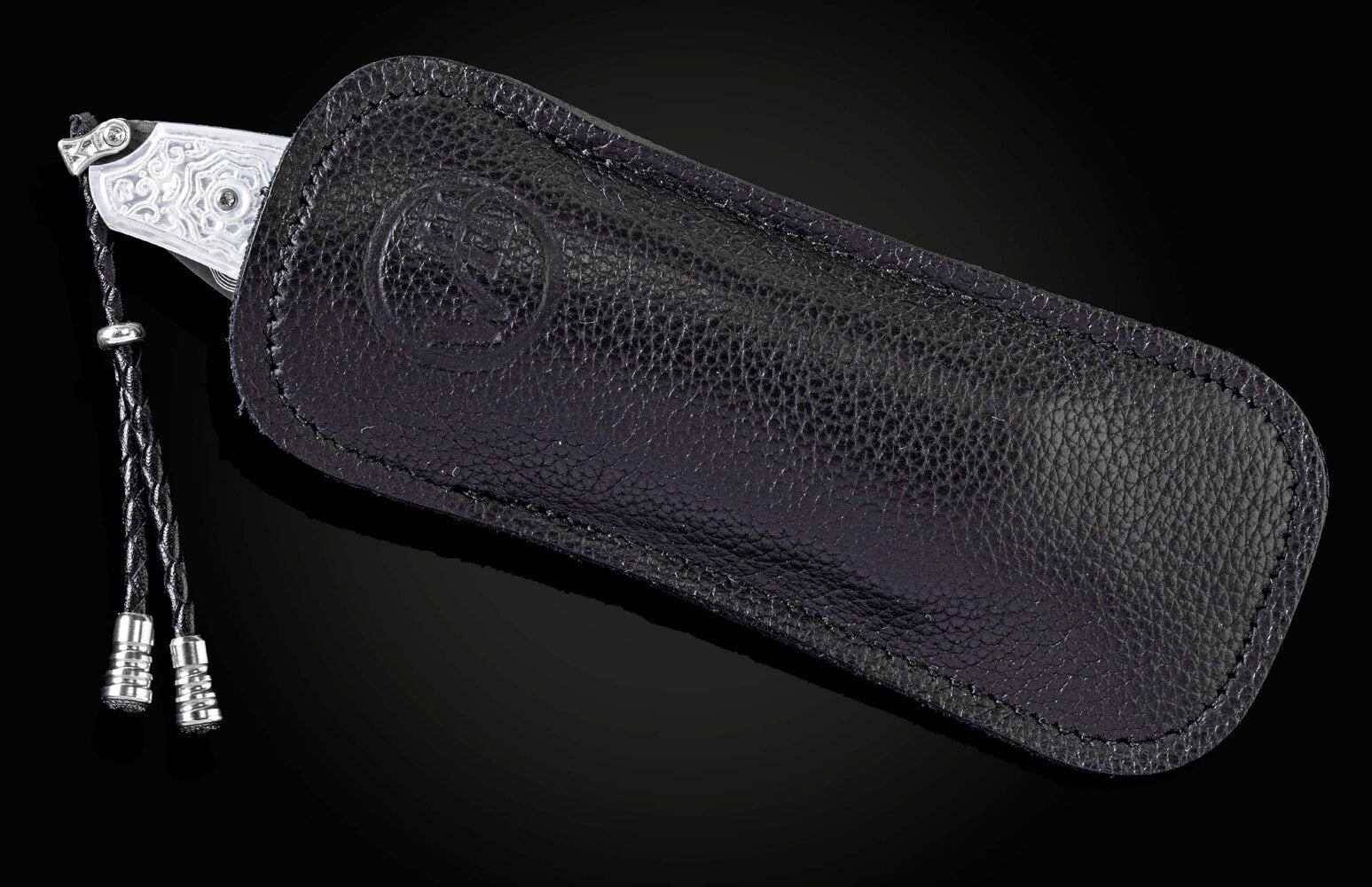 William Henry Damascus pocket knife with carved pearl scales and 'Wave' damascus blade B30 SUGAR SKULL