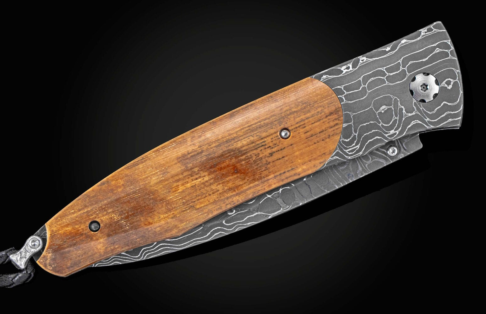 William Henry Pocketknife featuring hand-forged damascus andfossil woolly mammoth tusk bark B30 WRANGEL