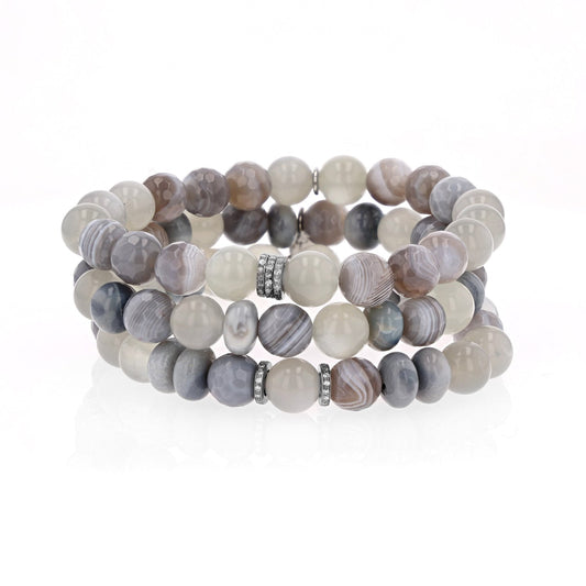 Butterfly Beach Stack - Grey Moonstone, Botswana Agate & Opal - 8mm