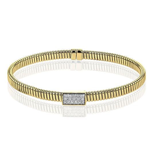 Ribbed Bangle in 18k Gold with Diamonds