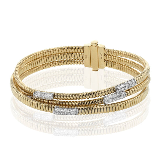 Ribbed Bangle in 18k Gold with Diamonds