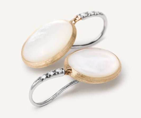 18kt yellow gold earrings with mother-of-pearl and diamond hook