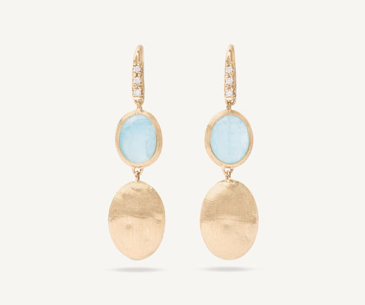 18kt yellow gold earrings with aquamarine and diamond hook