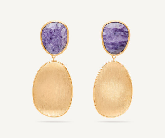 18K Yellow Gold Double Drop Charoite Earrings