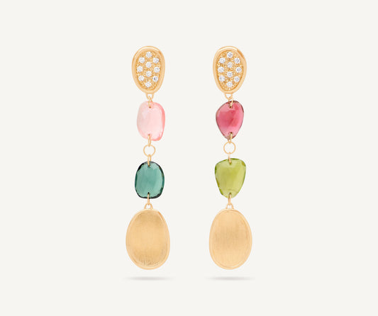 18K Yellow Gold Mixed Tourmaline Drop Earrings with Diamonds