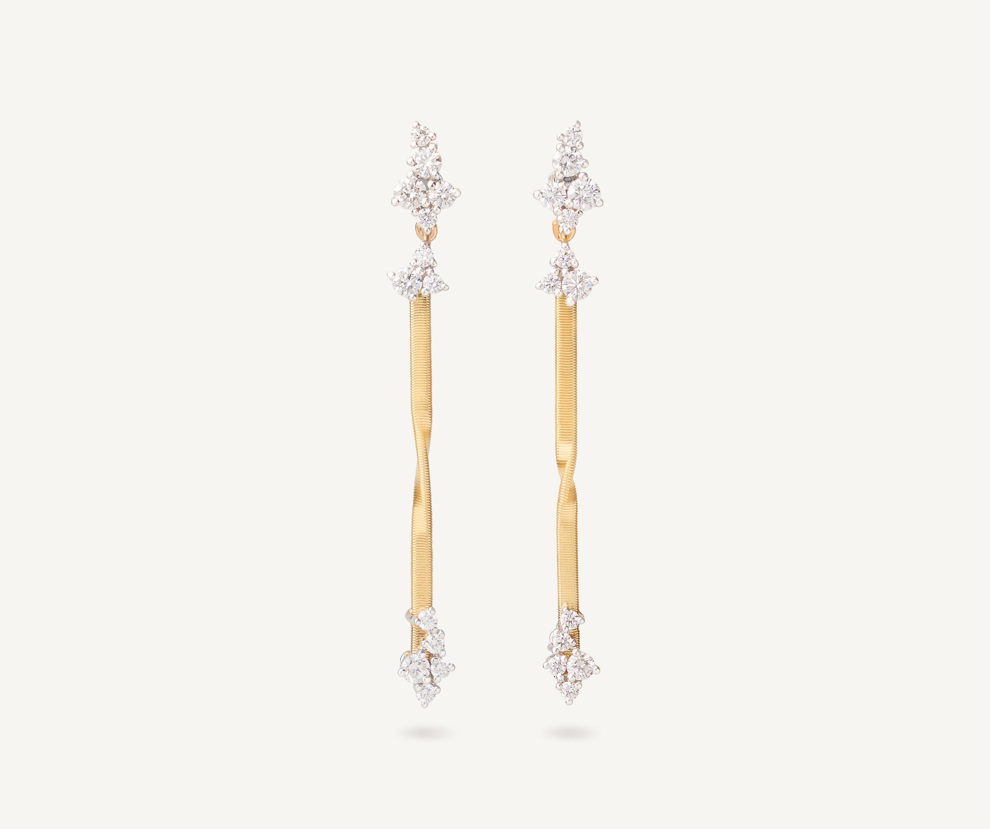 18kt yellow gold drop earrings with diamond clusters
