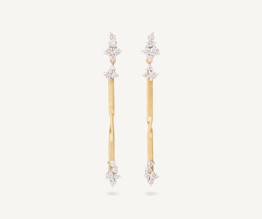 18kt yellow gold drop earrings with diamond clusters