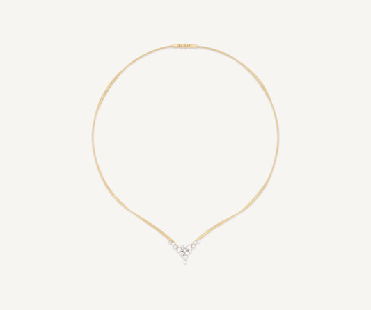 18K Yellow Gold Necklace with Diamond V-Cluster