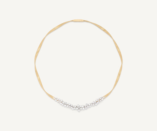 18kt yellow gold thin necklace with graduated diamond cluster
