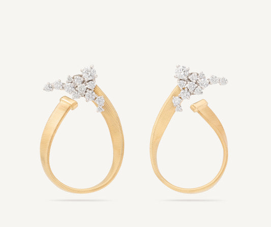 18K Yellow Gold Open Hoop Earrings with Diamond Clusters