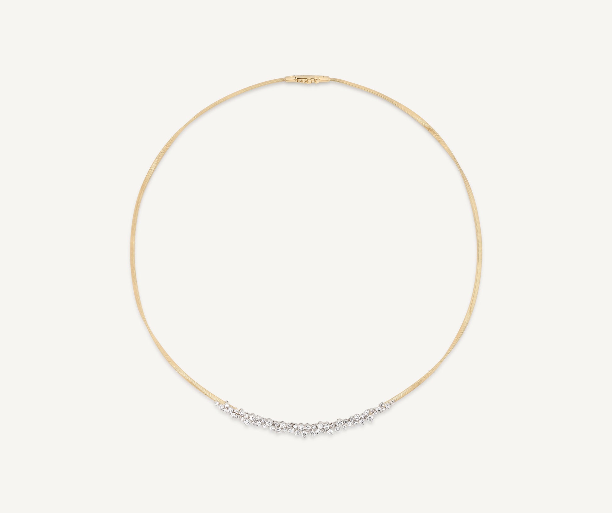 18kt yellow gold thin necklace with graduated diamond cluster, thin
