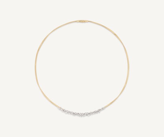 18kt yellow gold thin necklace with graduated diamond cluster, thin