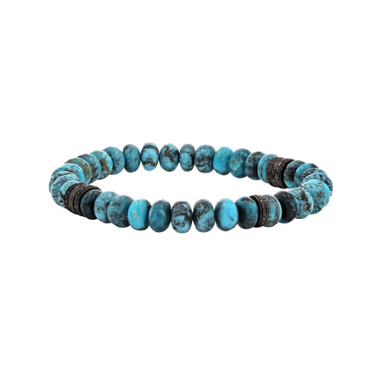 Men's Mr. LOWE Arizona Turquoise Bracelet with 7 Black Diamond Rondelles