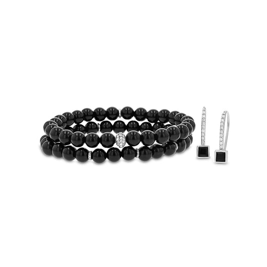 Onyx Gift Set with Onyx and Diamond Earrings and Bracelets