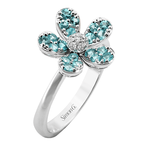 Paraiba Tourmaline Flower Fashion Ring in 18k Gold with Diamonds