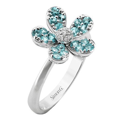 Paraiba Tourmaline Flower Fashion Ring in 18k Gold with Diamonds