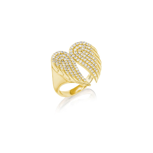 14k Diamond Folded Angel Wings Ring