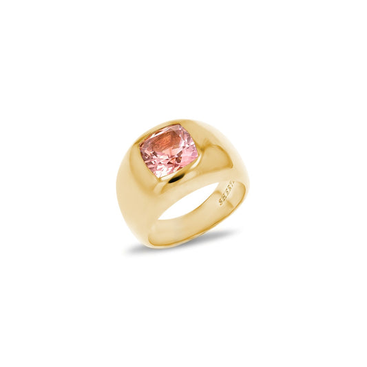 14k Yellow Gold and Pink Tourmaline Bomb Ring - One of a Kind