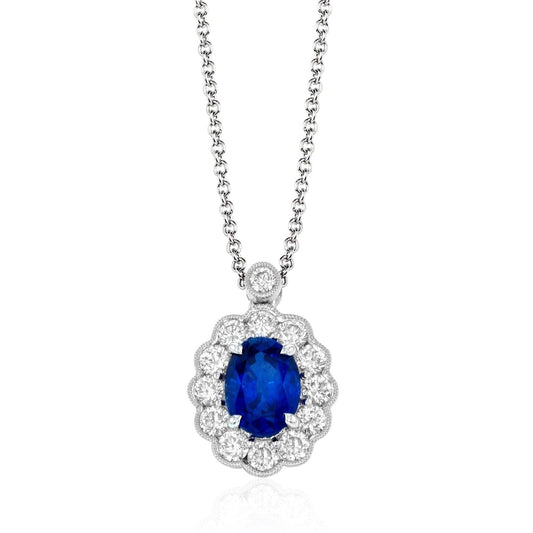 Tempera Sapphire Pendant Necklace in 18k Gold with Diamonds