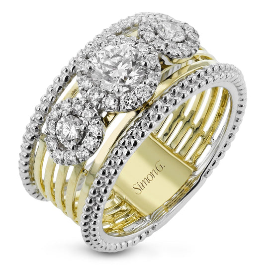 Three-Stone Halo Fashion Ring In 18k Gold With Diamonds