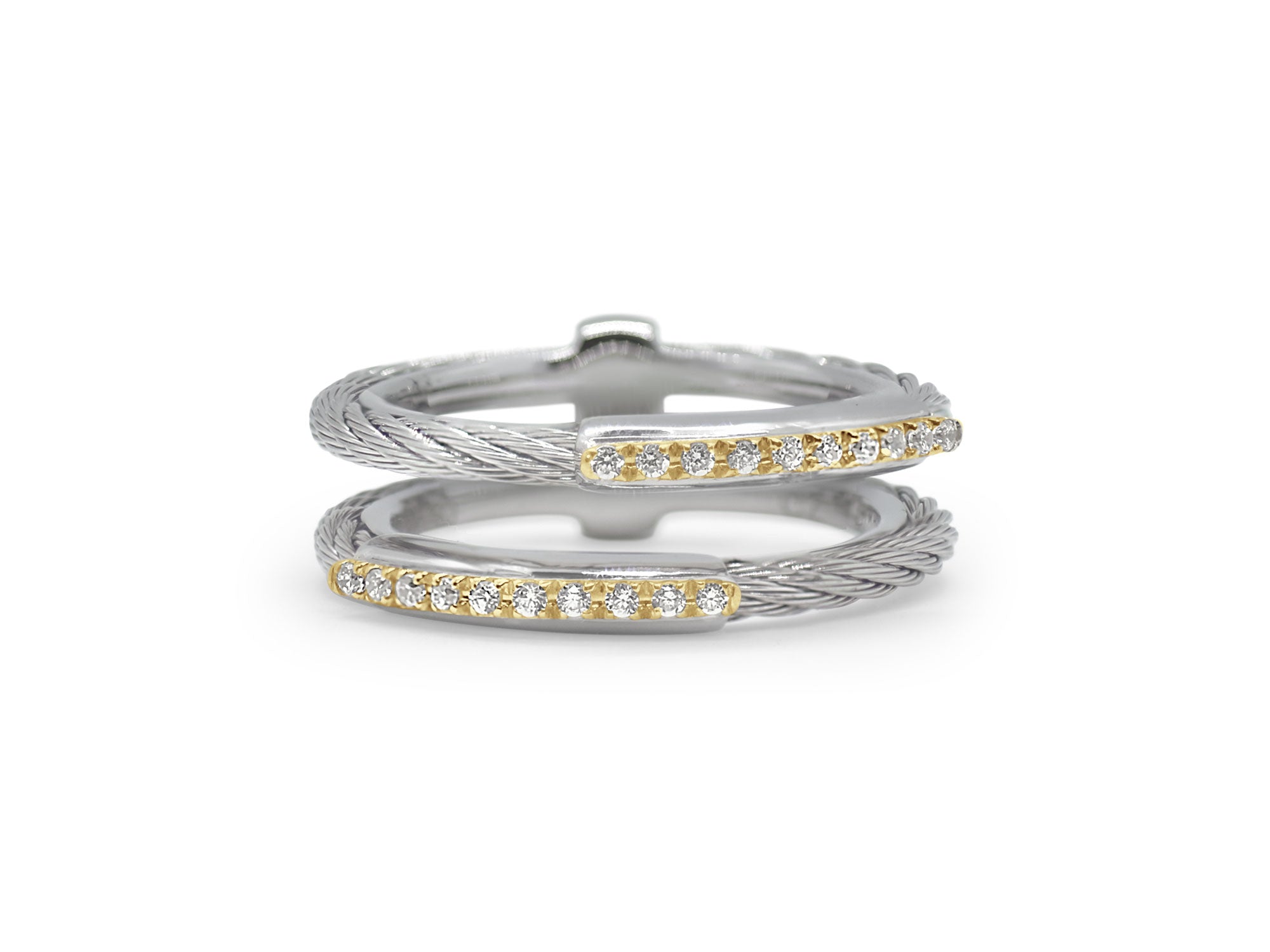 ALOR Grey Cable Petite Channel Bar Ring with 18kt Yellow Gold