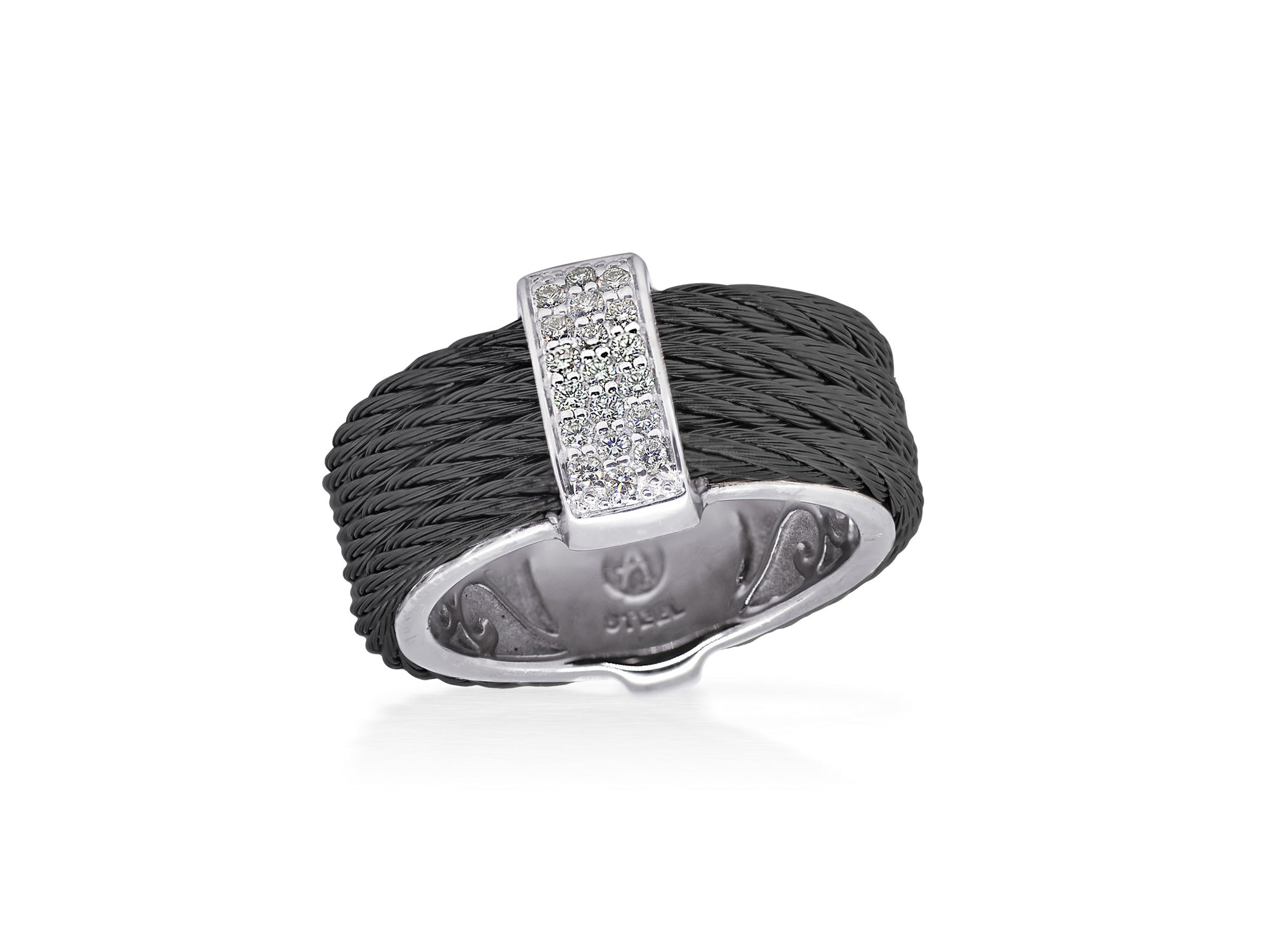 ALOR Black Cable Petite Monochrome Ring with 18kt White Gold & Diamonds