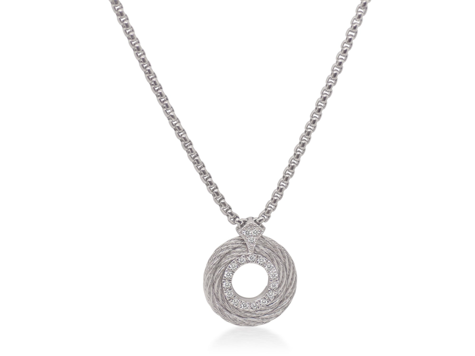 ALOR Grey Chain & Cable Round Necklace with 14kt Gold & Diamonds