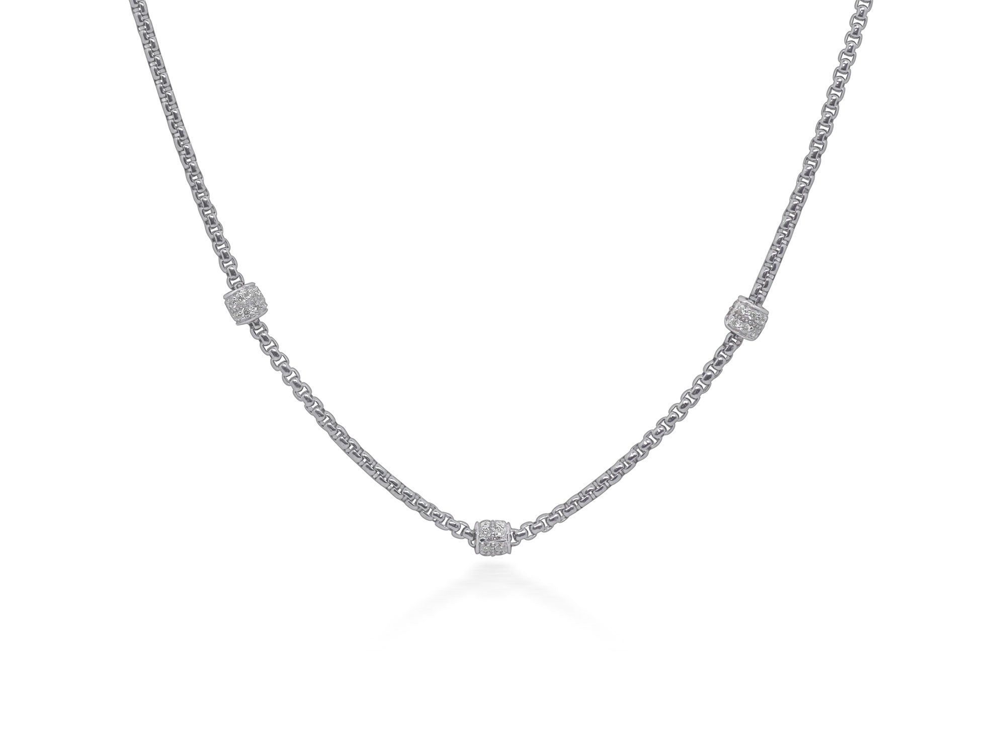 ALOR Grey Chain Expressions Barrel Station Necklace with 14kt White Gold & Diamonds