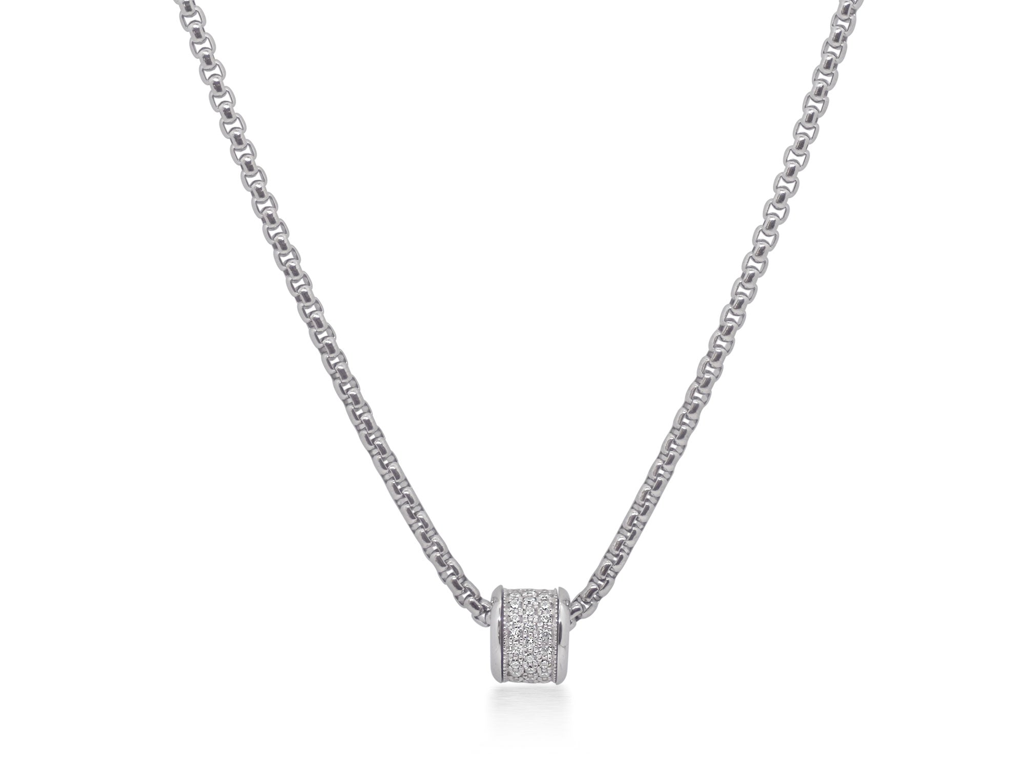 ALOR Grey Chain Barrel Necklace with 14kt Gold & Diamonds