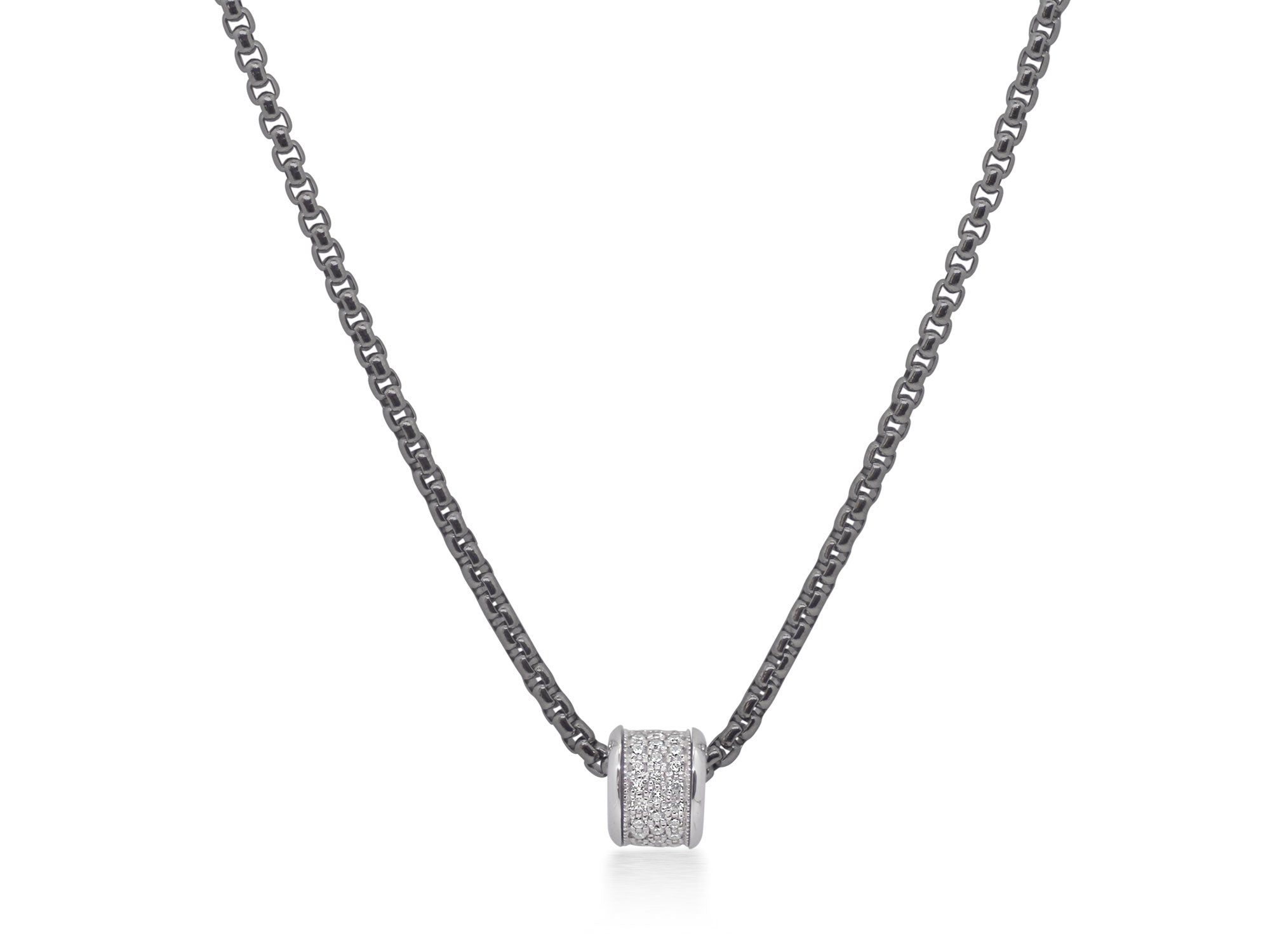 ALOR Black Chain Barrel Necklace with 14kt Gold & Diamonds