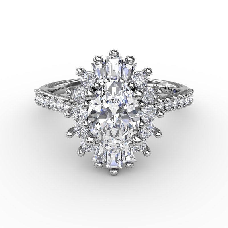 Mixed Shape Oval Diamond Halo Ballerina Style Engagement Ring