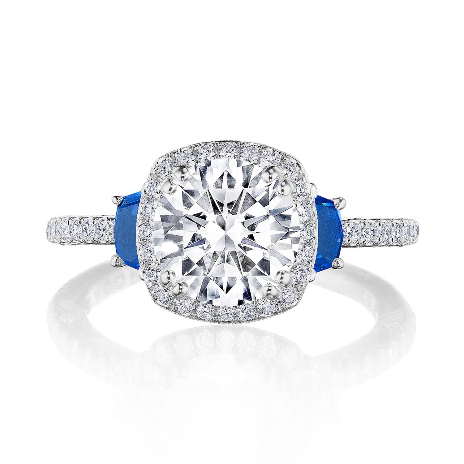 Dantela | Cushion 3-Stone Engagement Ring with Blue Sapphire 269217CU8BS