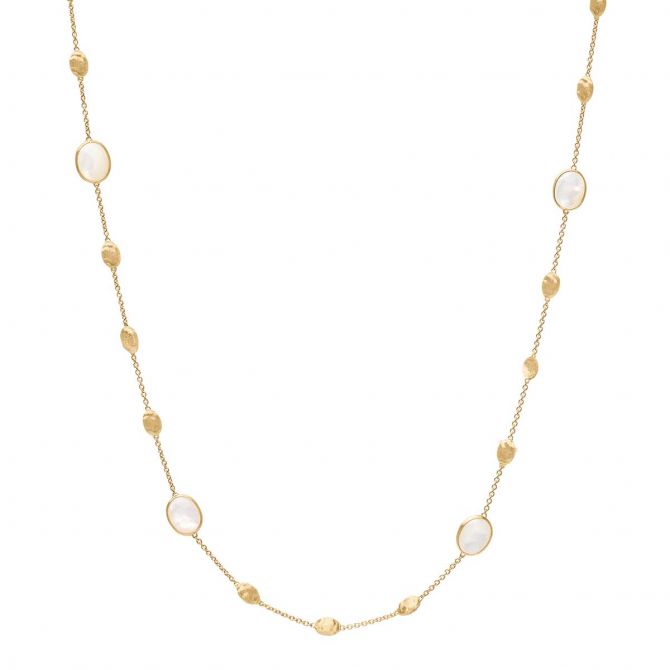 OVAL SIVIGLIA  Mother of Pearl & Oval Yellow Gold Disc Station Necklace, 36"