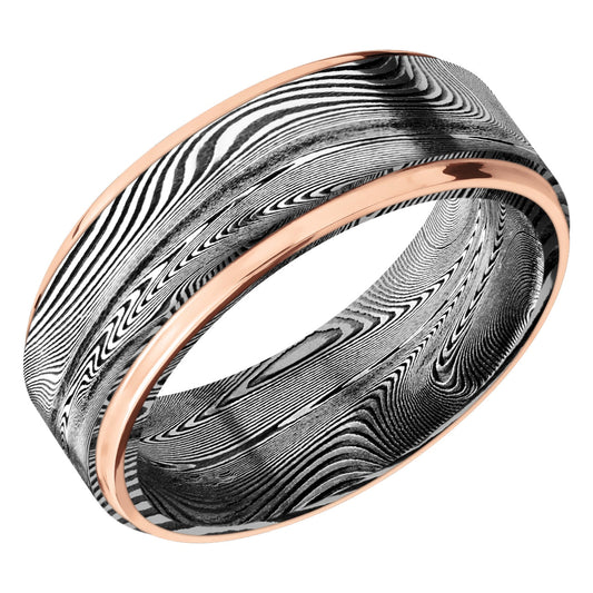 lashbrook-designs-lashbrook-8mm-tightweave-damascus-wedding-band-with-rose-gold-edge-d8fge21edgetightweave-14kr