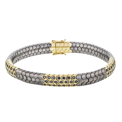 Men's Titanium Bracelet In 14k Gold With Black Diamonds BT1000