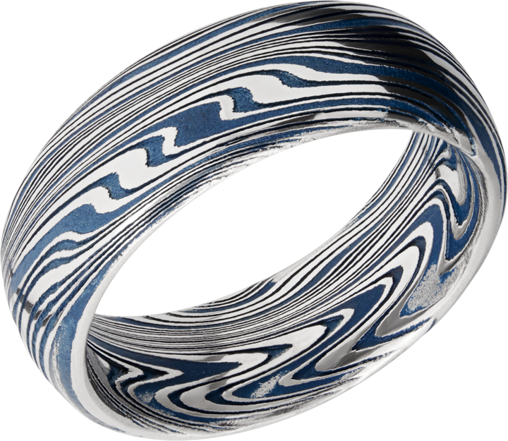 Lashbrook Marble Damascus Steel 8Mm Domed Band