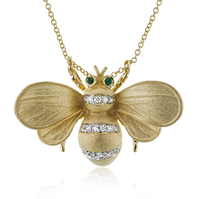 Gemstone Bee Pendant Necklace in 18k Gold with Diamonds DP271