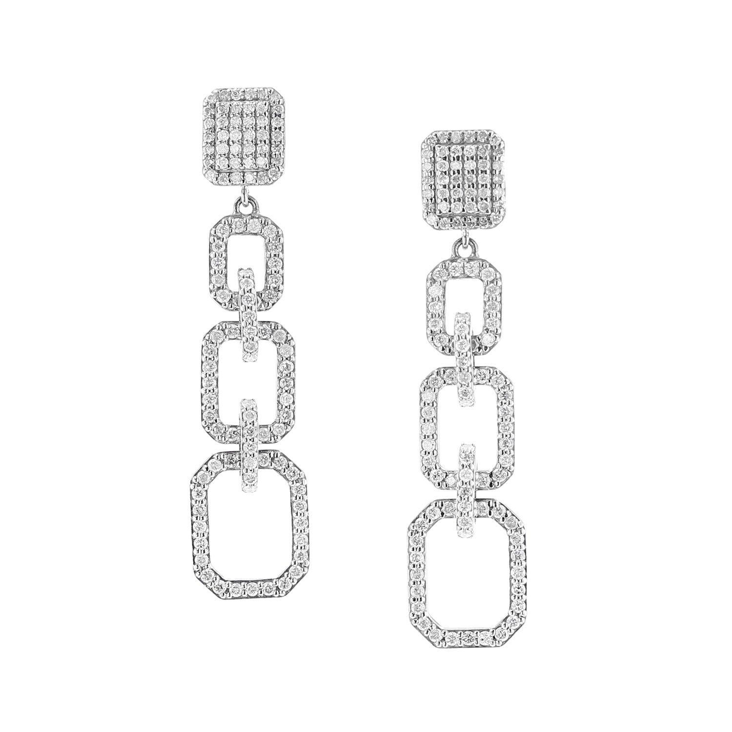 Diamond Shield and Geometric Link Drop Earrings  E000504M - TBird
